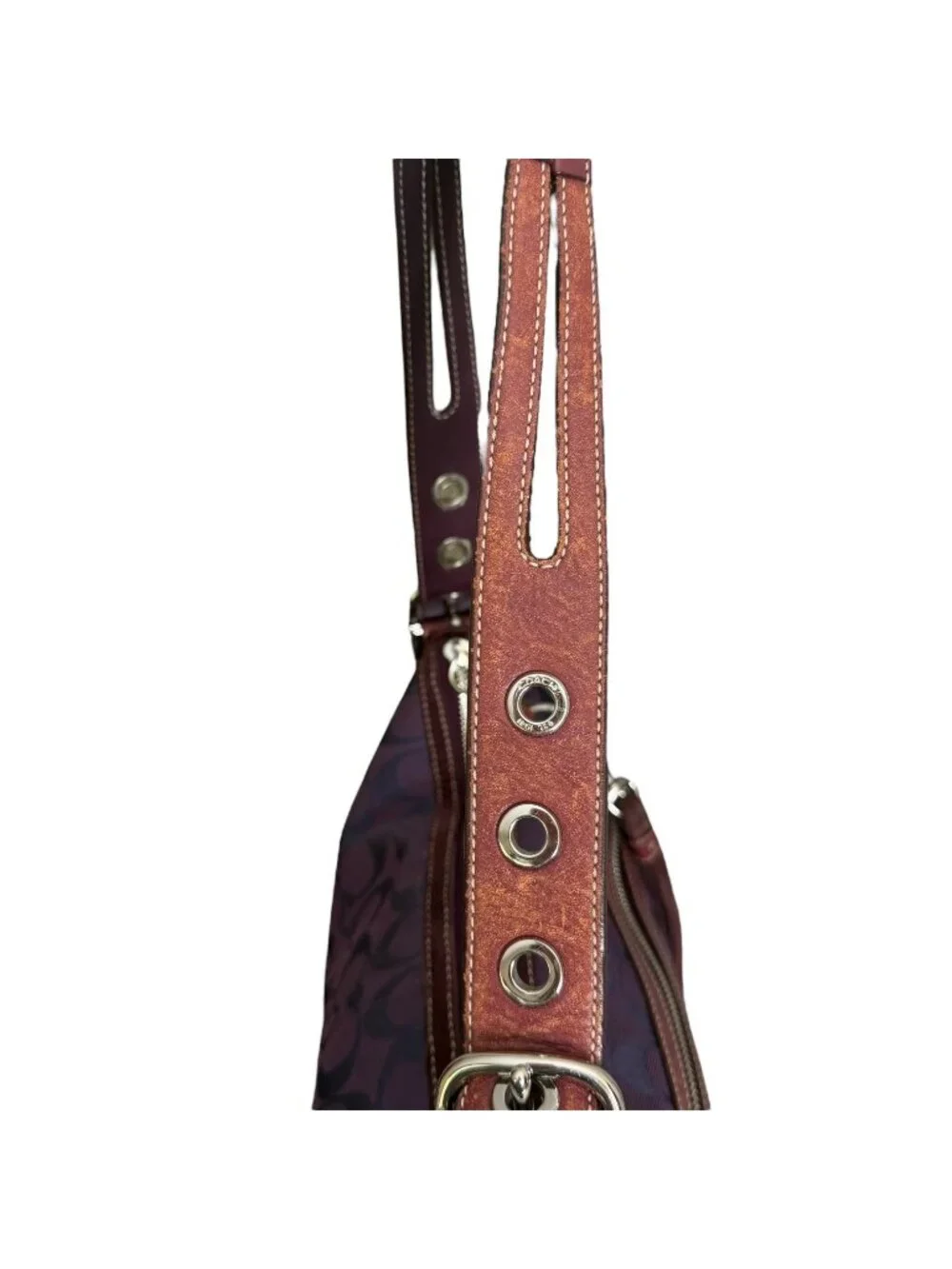 Vintage Y2K Coach 9363 Signature East West Shoulder Bag Tassel Purple Monogram‎